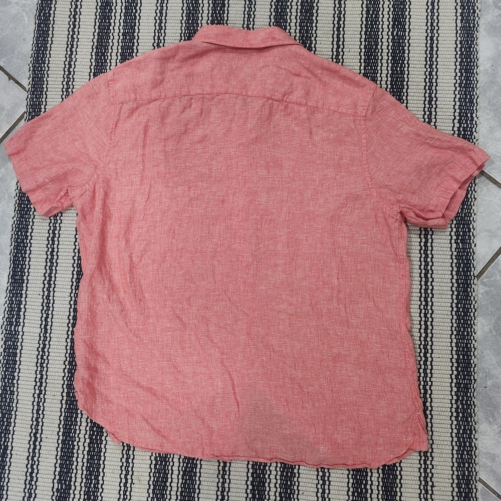 Nautica Mens XL 100% Linen Coral Pink Short Sleeve Button Up Shirt - Picture 5 of 7